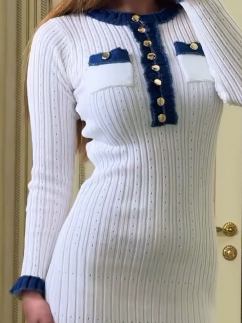 'Rhoswen' Knitted Long Sleeve Sweater Dress - Celes Fashion